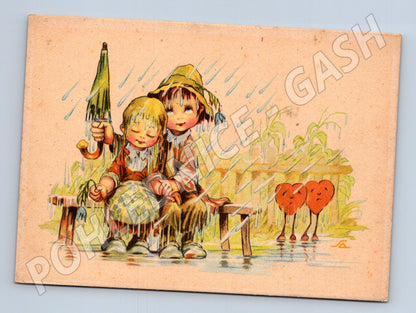 Pohlednice Ilustrovaná děti v dešti Salač (M19419)