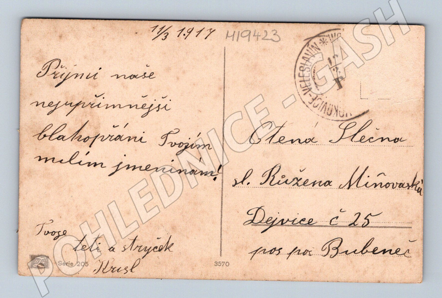 Pohlednice růže 1917 Česká republika malý formát (M19423)