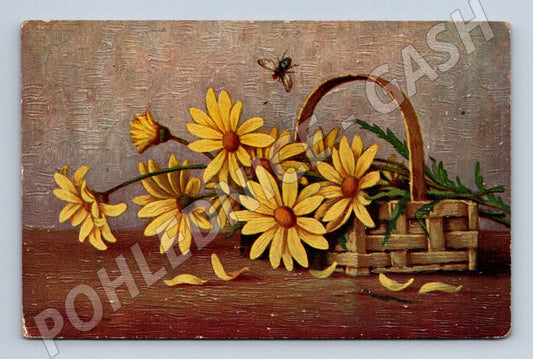 Pohlednice Německo Žluté kopretiny v košíku embosovaná (M19429)