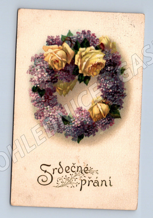 Pohlednice Srdečné přání květiny 1930 malý formát (M19430)