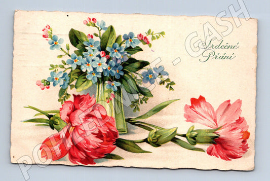 Pohlednice Srdečné Přání květiny 1926 ČSR malý formát (M19434)
