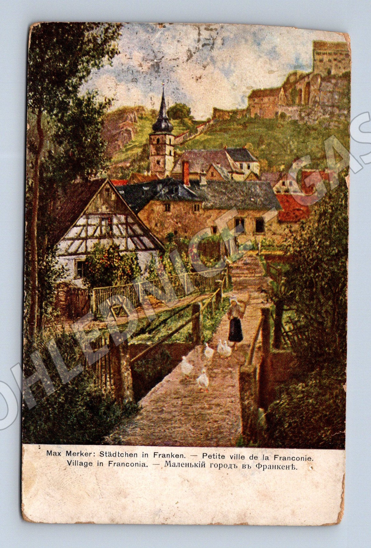Pohlednice Max Merker Městečko ve Frankách zaslaná do Trenčín (M19452)