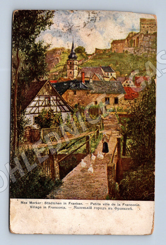 Pohlednice Max Merker Městečko ve Frankách zaslaná do Trenčín (M19452)