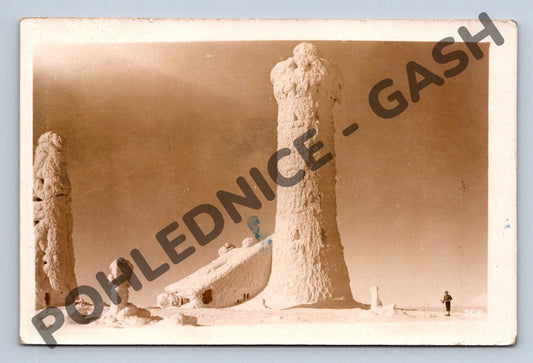 Pohlednice Kralický Sněžník 1422 m zasněžený vrchol 1946 (M1946)