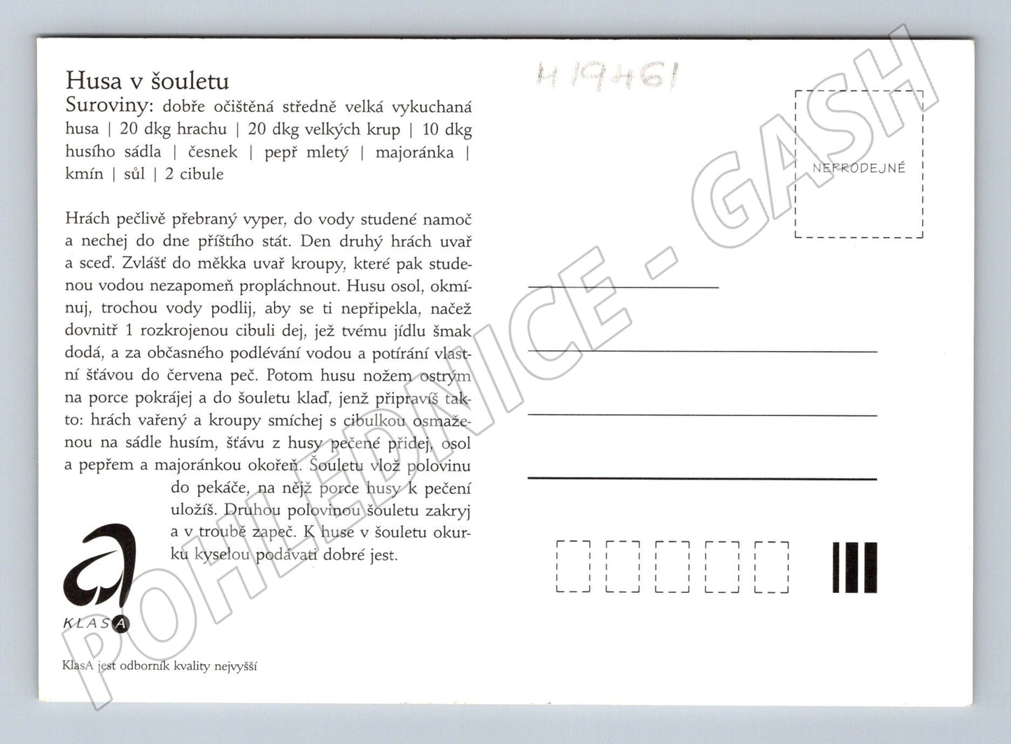 Pohlednice Husa v šouletu česká kuchyně (M19461)