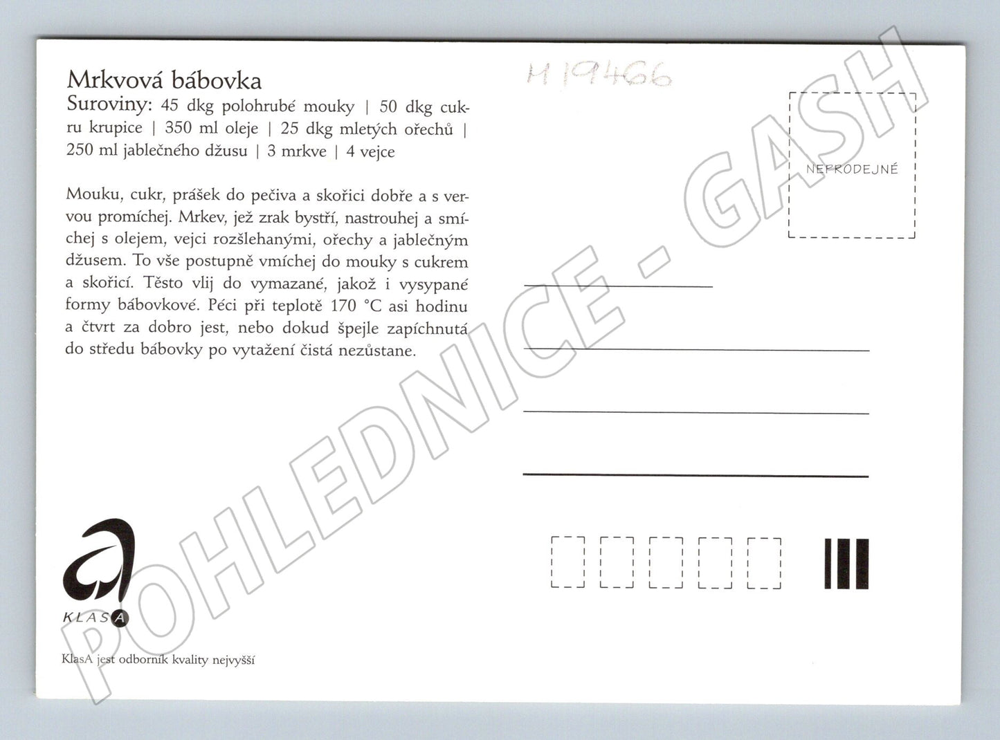 Pohlednice s receptem na mrkvovou bábovku pin-up motiv (M19466)