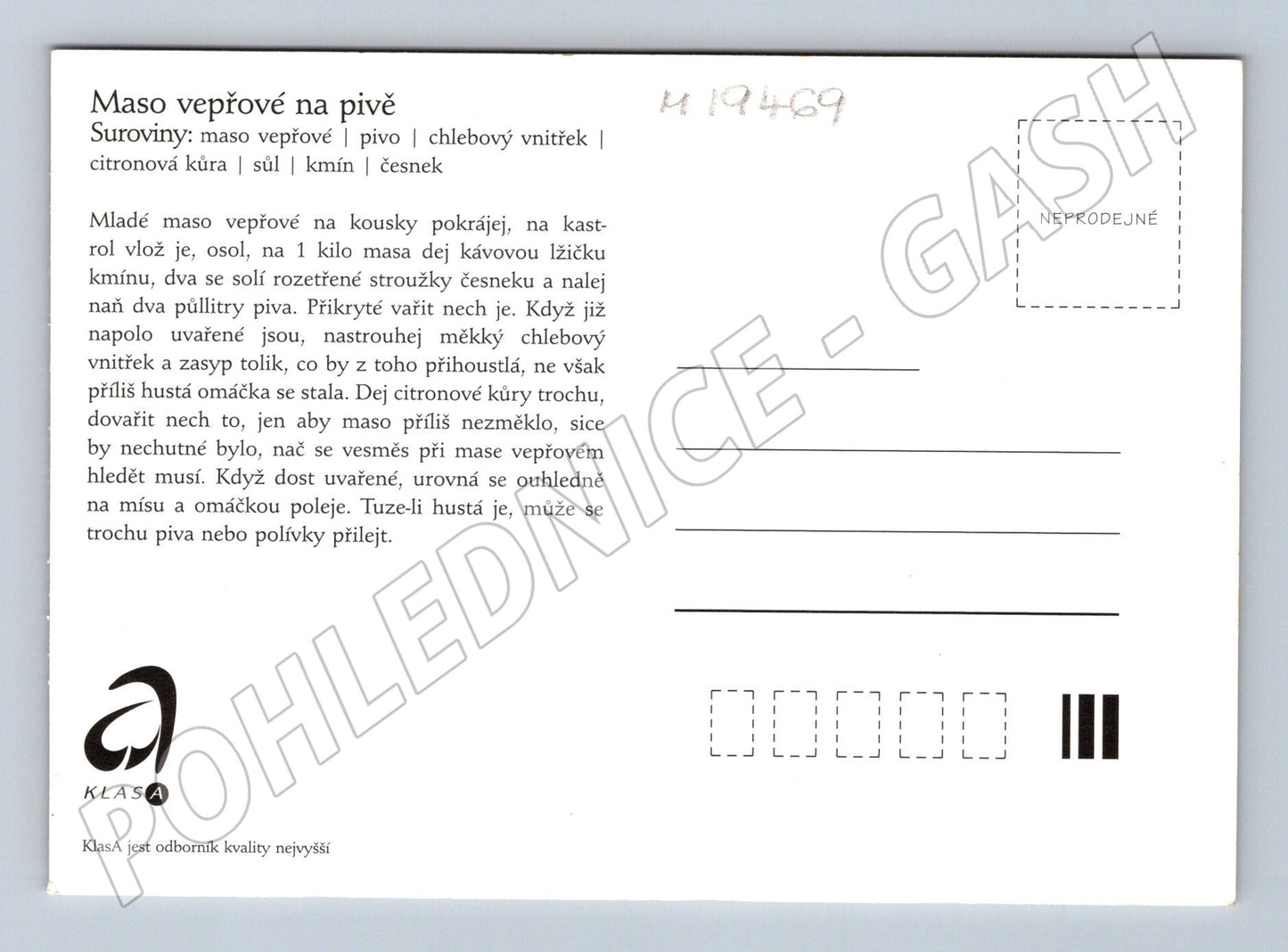Pohlednice Vepřové maso na pivě recept (M19469)