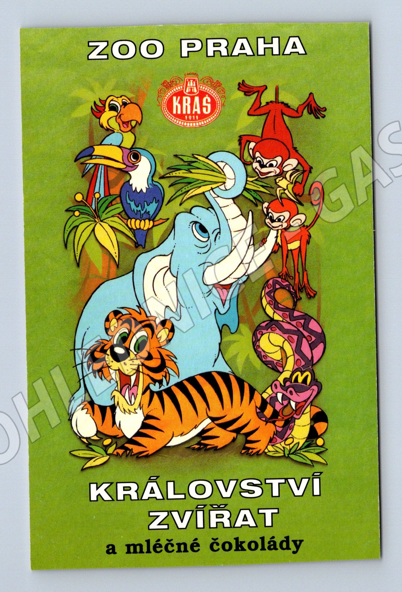 Pohlednice Království zvířat ZOO Praha ilustrace čokoláda Krá (M19474)
