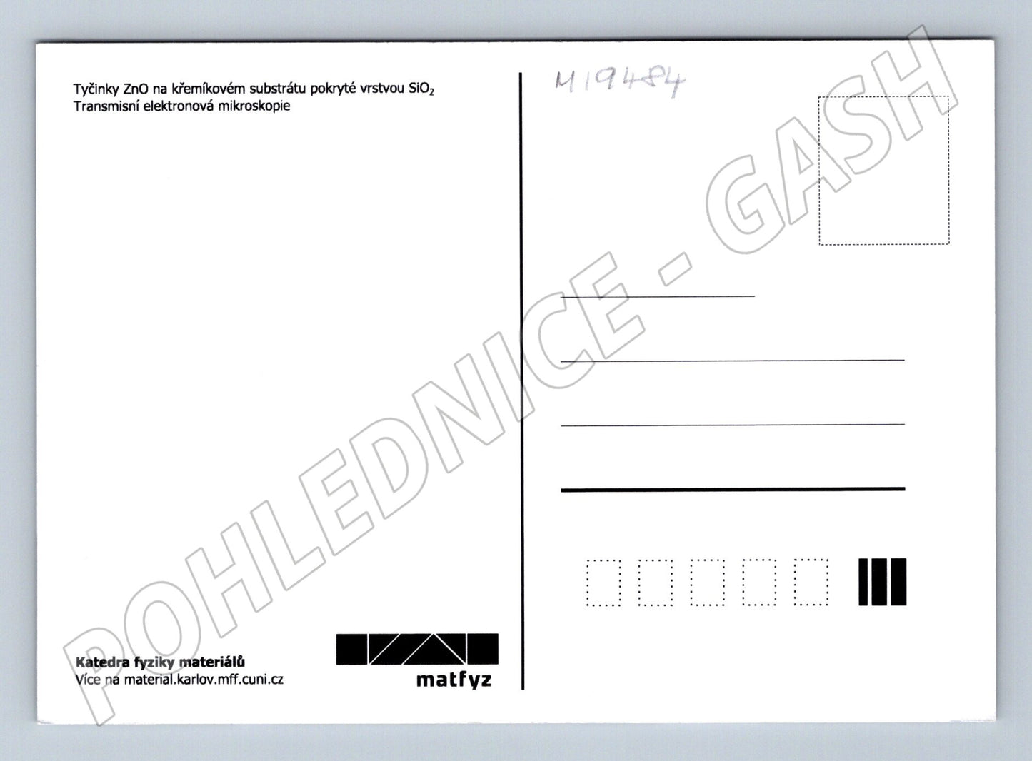 Pohlednice ZnO tyčinky transmisní elektronová mikroskopie Mat (M19484)