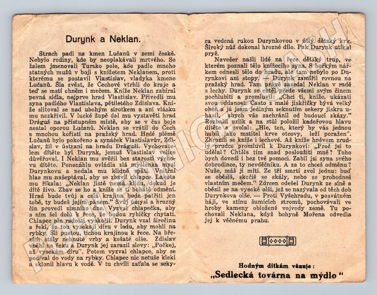 Pohlednice Durynk a Neklan reklama Sedlecká továrna na mýdlo  (M19491)
