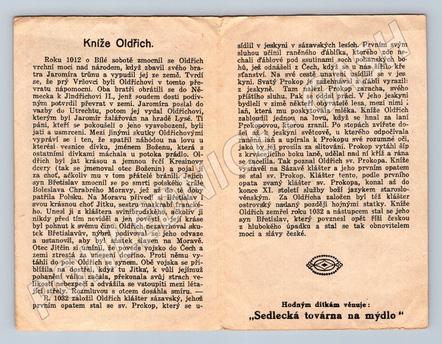 Pohlednice Kníže Oldřich Sedlecká továrna na mýdlo motiv Bože (M19496)