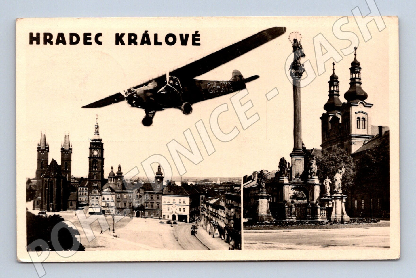 Pohlednice Hradec Králové letadlo 1954 (M19504)