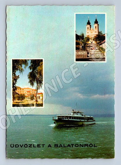 Pohlednice Balaton Maďarsko loď kostel známka (M19511)