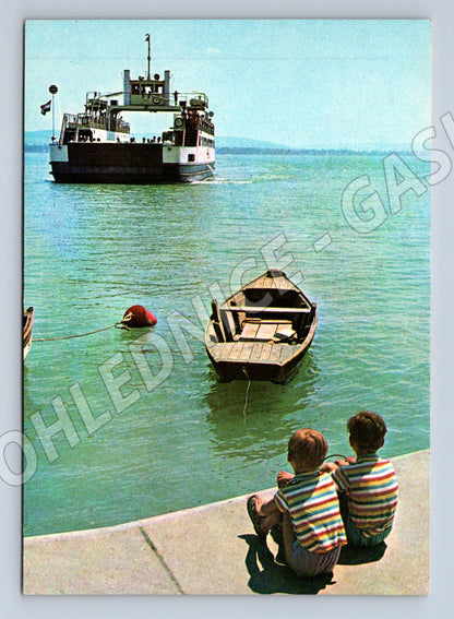 Pohlednice Balaton děti u vody loď a člun Maďarsko (M19515)