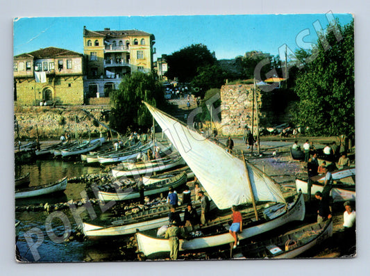 Pohlednice Bulharsko Nesebar rybářský přístav lodě známka na  (M19523)