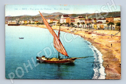 Pohlednice Nice Francie Baie des Anges pláž loď kolorovaná (M19530)