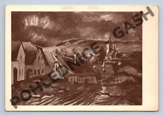 Pohlednice Husinec večer Souček Jan Hus raz 1958 (M1958)