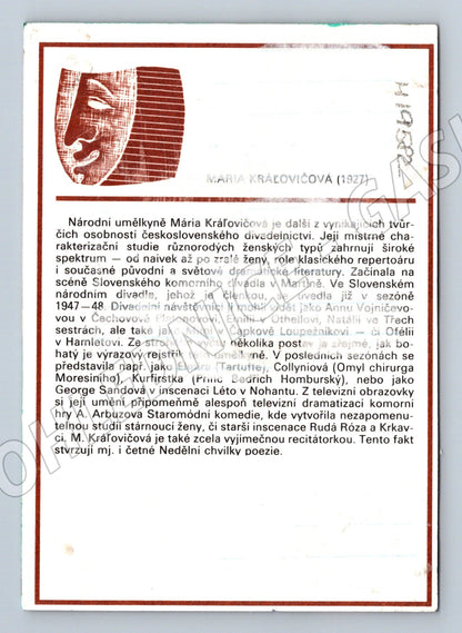 Pohlednice Marie Kráľovičová národní umělkyně herečka (M19582)