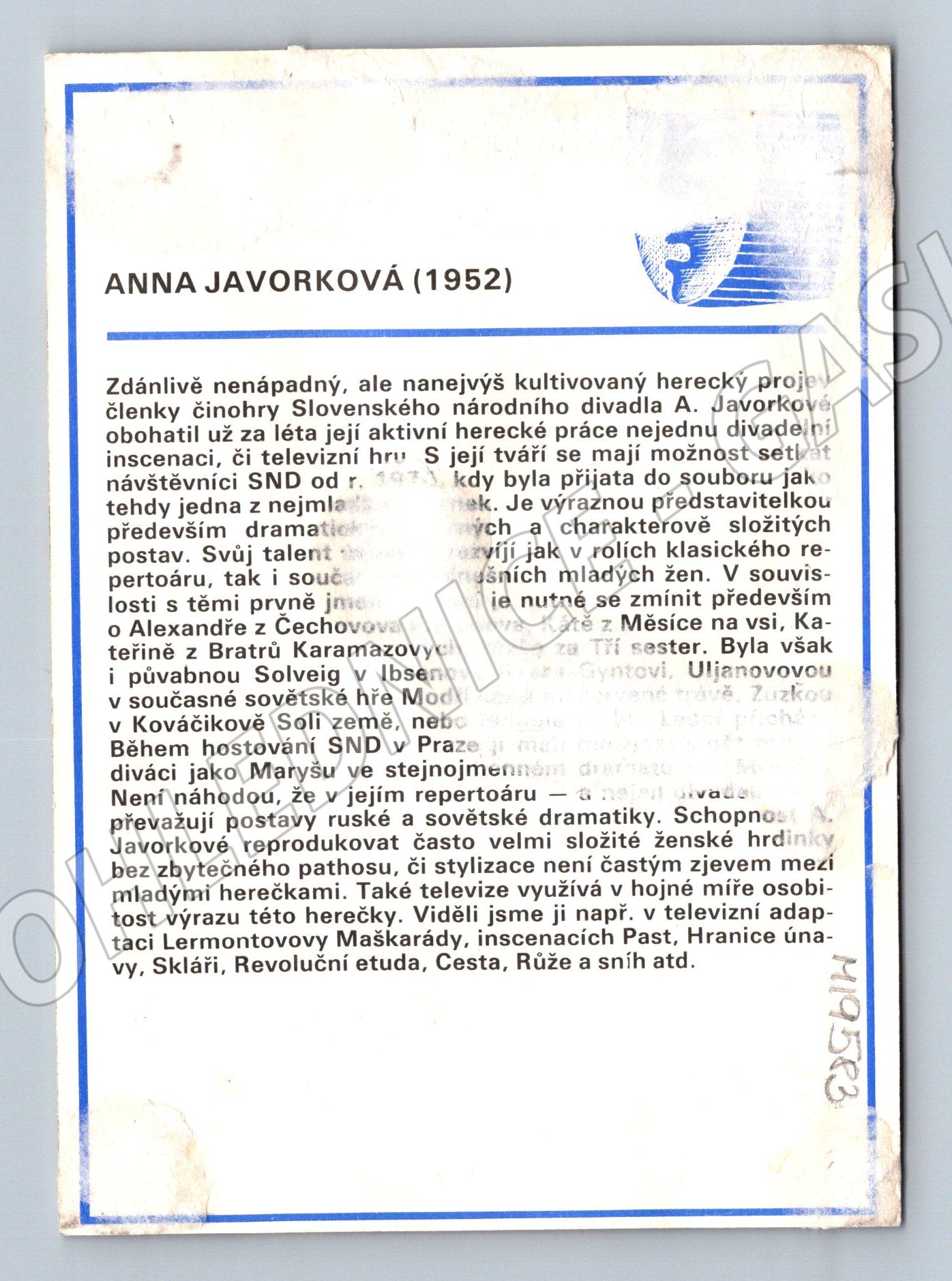 Pohlednice Anna Javorková slovenská herečka (M19583)