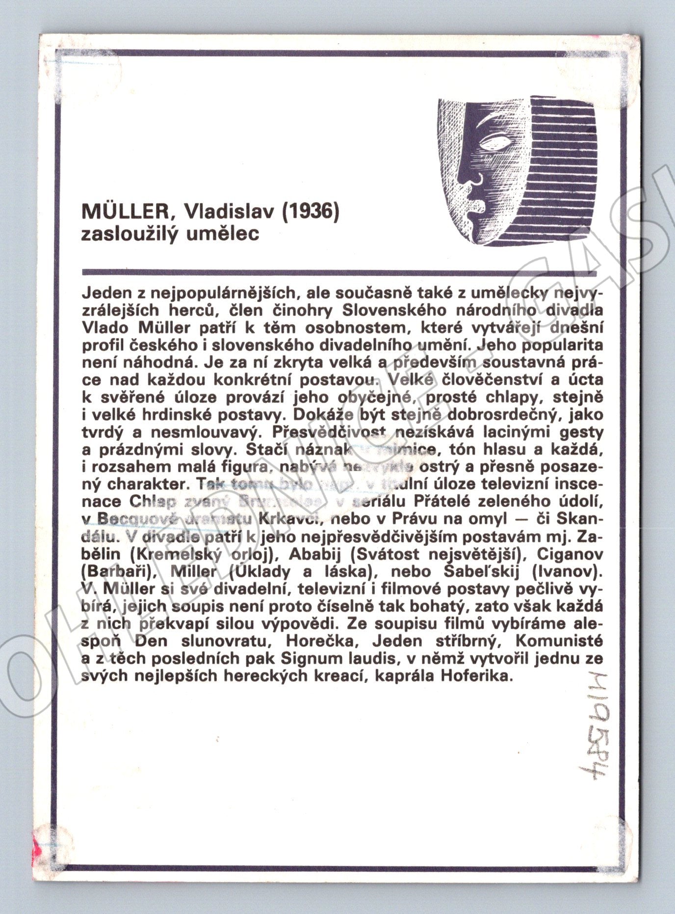 Pohlednice Vladislav Müller zasloužilý umělec portrét (M19584)