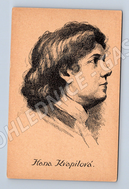 Pohlednice Hana Kvapilová portrét kresba R Peithnera 1892 (M19592)