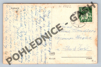 Pohlednice Plánice kostel zámek 1951 (M1962)