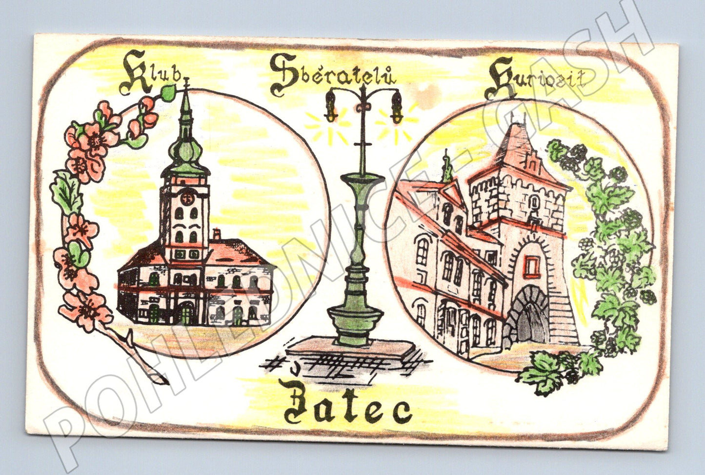 Pohlednice Žatec kreslená Klub sběratelů kuriozit památky (M19637)