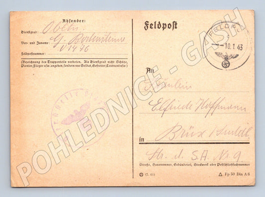 Pohlednice Feldpost východní fronta 2 sv válka 1943 (M19677)