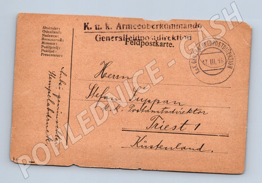 Pohlednice Feldpost Trieste Generalfeldpostdirektion Rakousko (M19680)