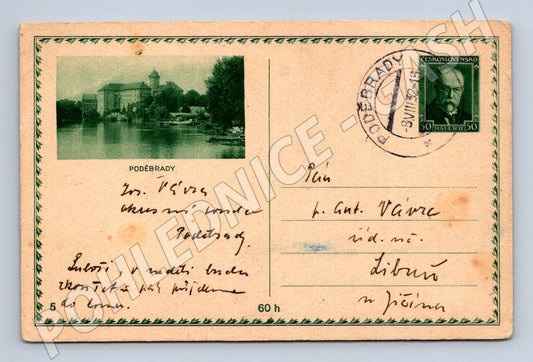 Pohlednice Poděbrady zámek poštovní razítko 1932 (M19687)