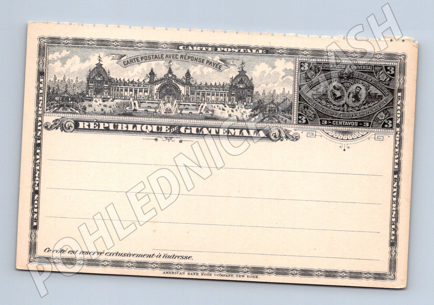 Pohlednice Guatemala palác 3 Centavos nevyužitá (M19689)