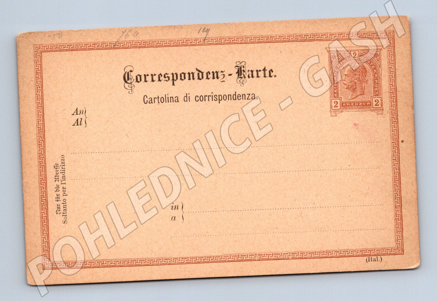 Pohlednice Rakousko-uherský lístek 2 Kreuzer nevyplněný (M19695)