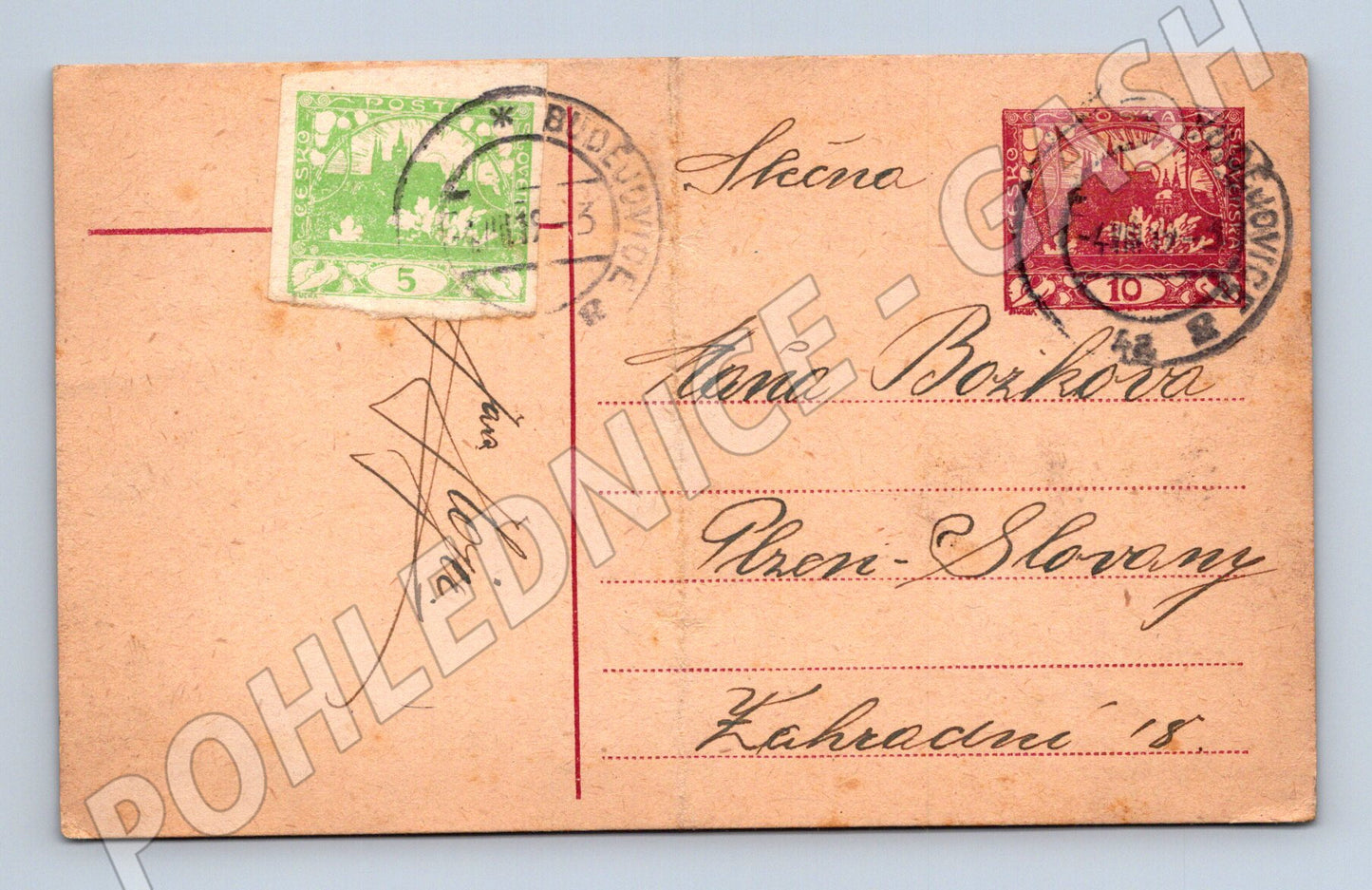 Pohlednice ČSR ručně psaná známky adresát Plzeň Slovany (M19706)