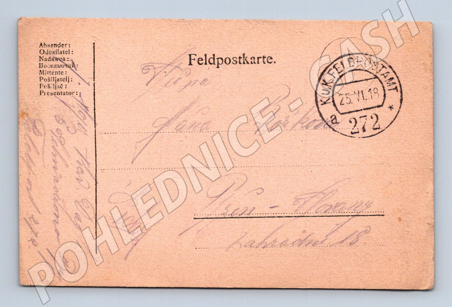 Pohlednice Feldpost Rakousko-Uhersko Brno vojenská pošta 1918 (M19707)