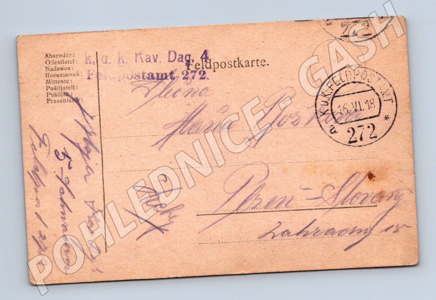 Pohlednice Feldpost Brno malý formát 272 Rakousko-Uhersko 191 (M19709)