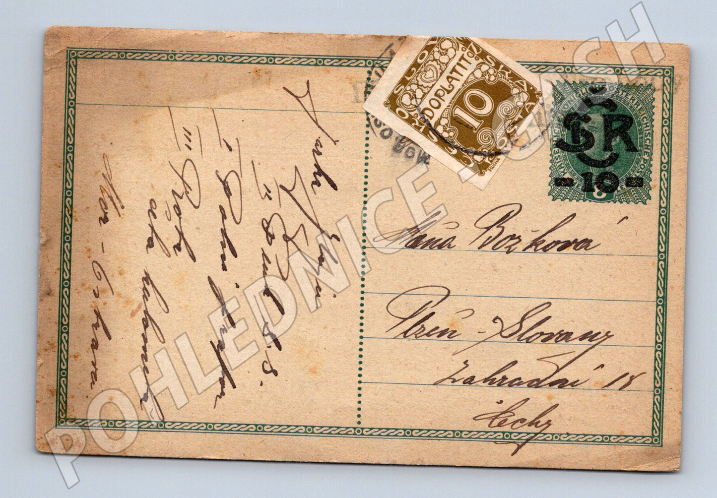 Pohlednice ČR do 1950 Klein-Slomay rukopis známky (M19712)