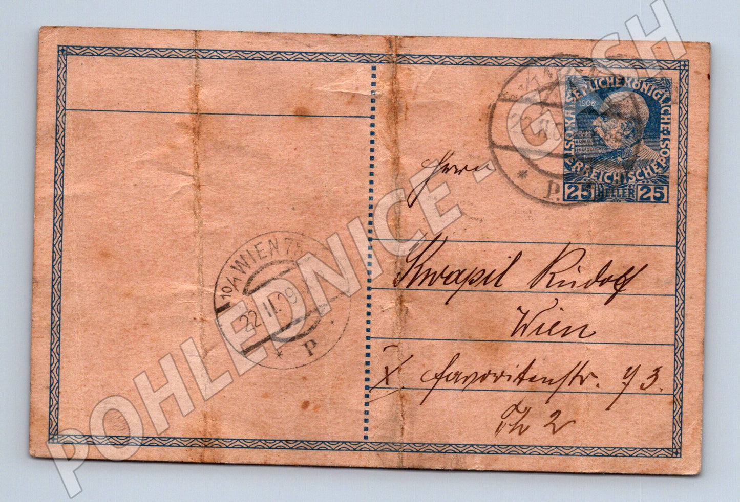 Pohlednice Rakouská Vídeň původní známka 25 heller 1909 (M19716)