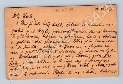 Pohlednice ČSR 1923 zaslaná z Prahy poštovní známka malý form (M19718)