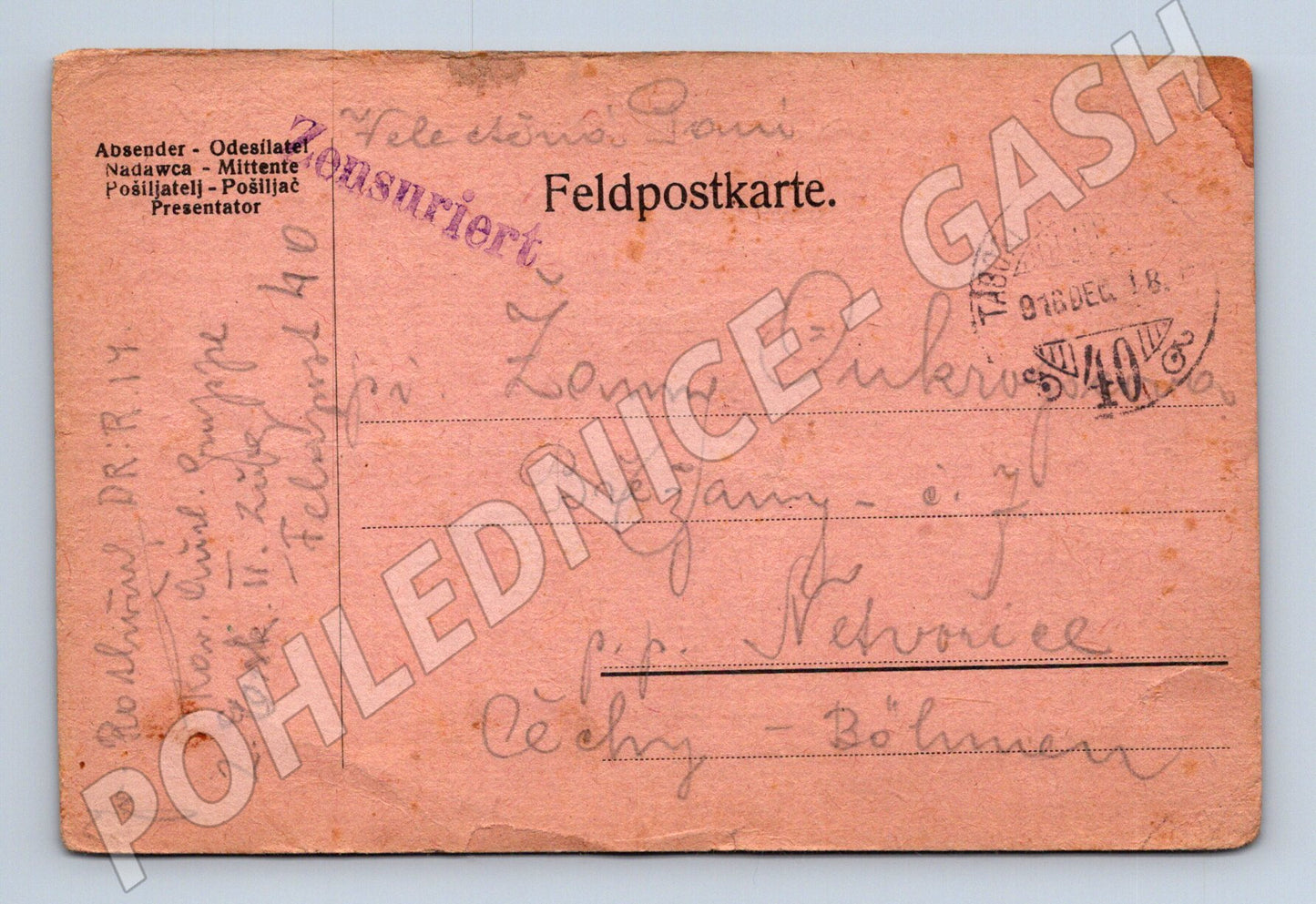 Pohlednice Polní poštovní Nehvizdy 1918 (M19720)