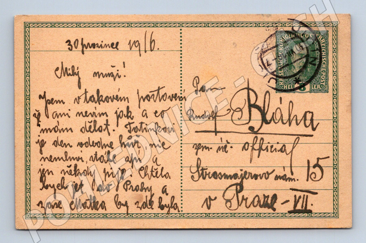 Pohlednice Praha Rakousko-Uhersko psaná známka 1 (M19721)