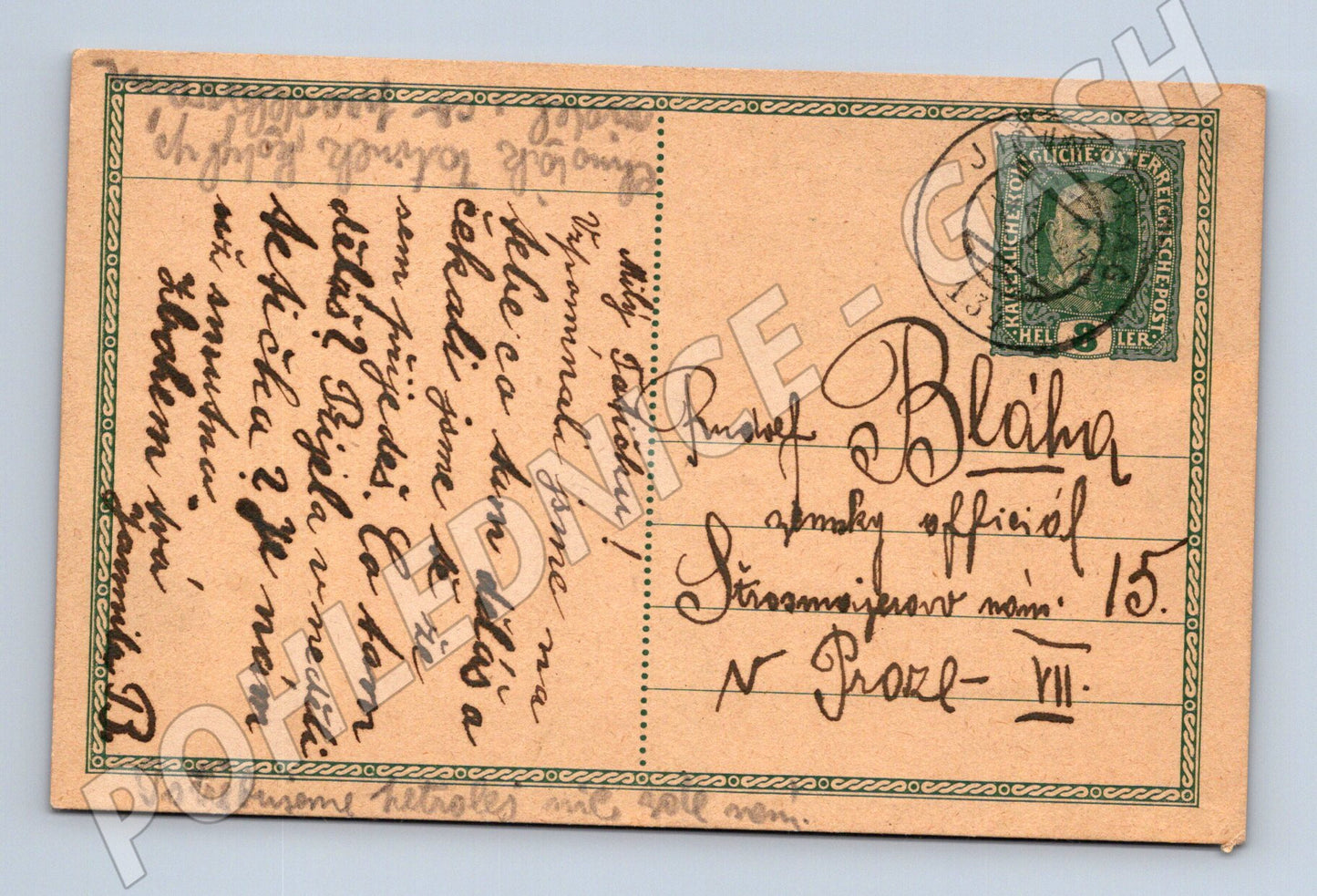 Pohlednice Rakousko-Uhersko malý formát ruční psaní známka FJ (M19722)
