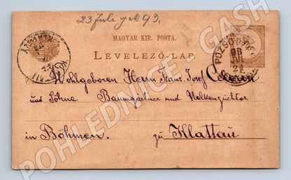 Pohlednice Uhersko Pressburg do Klatov poštovní historie (M19724)