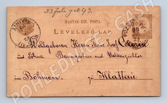 Pohlednice Uhersko Pressburg do Klatov poštovní historie (M19724)