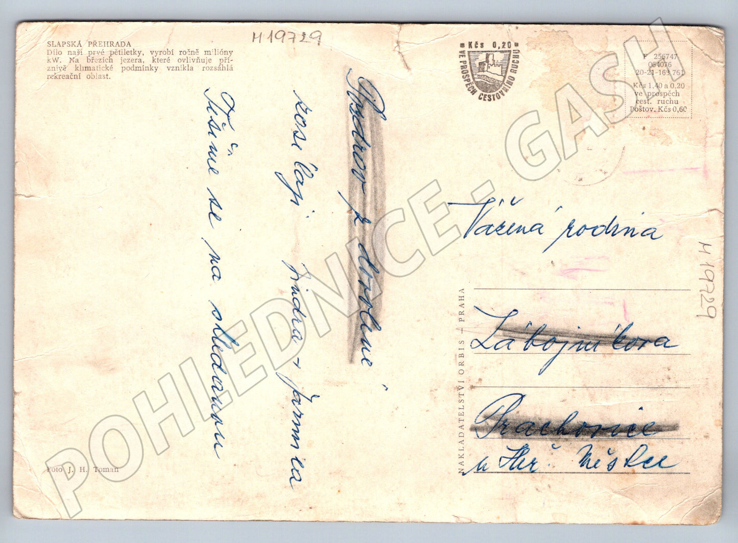 Pohlednice Slapská přehrada malý formát prošlá poštou (M19729)