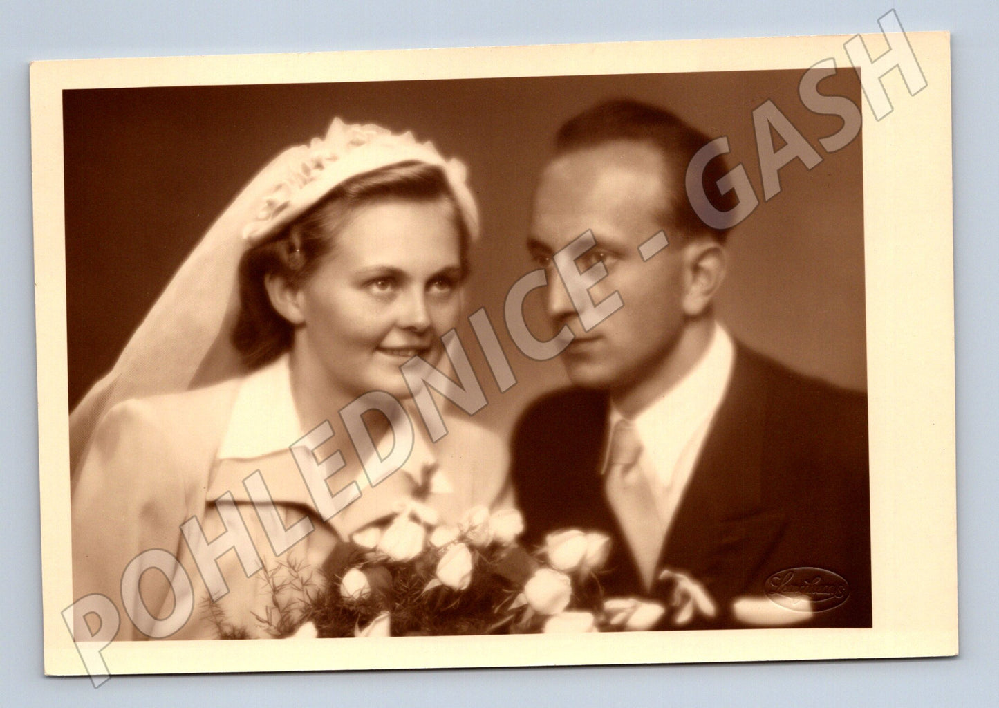 Pohlednice Dobová svatební novomanželé 40 50 léta (M19801)