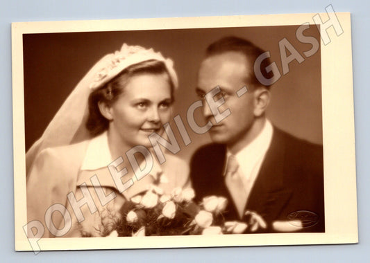 Pohlednice svatební ženich a nevěsta portrét (M19805)