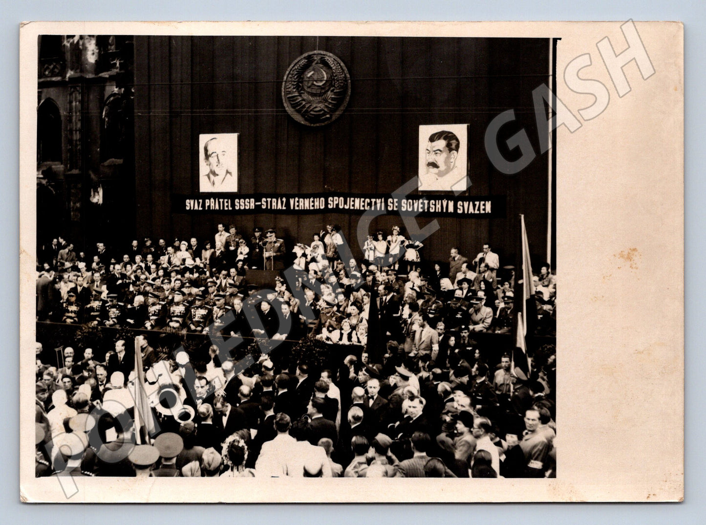 Pohlednice Svaz přátel SSSR politické shromáždění Stalin 50.  (M19853)