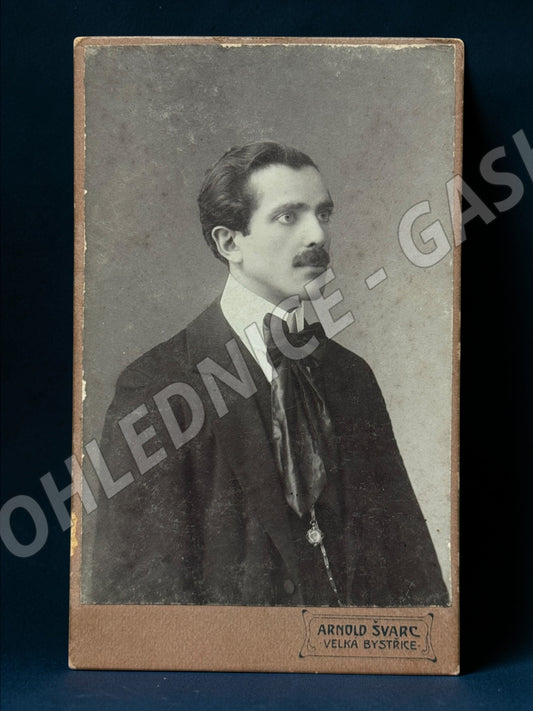 Stará fotografie Velká Bystřice muž v obleku s knírem (M19928)