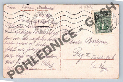 Pohlednice Františkovy Lázně Kirhaus Montreux kolorovaná 1928 (M1995)