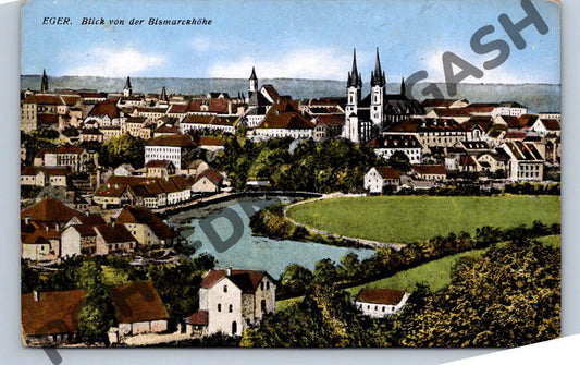 Pohlednice Cheb Eger pohled z Bismarckovy výšiny 1932 (M1998)